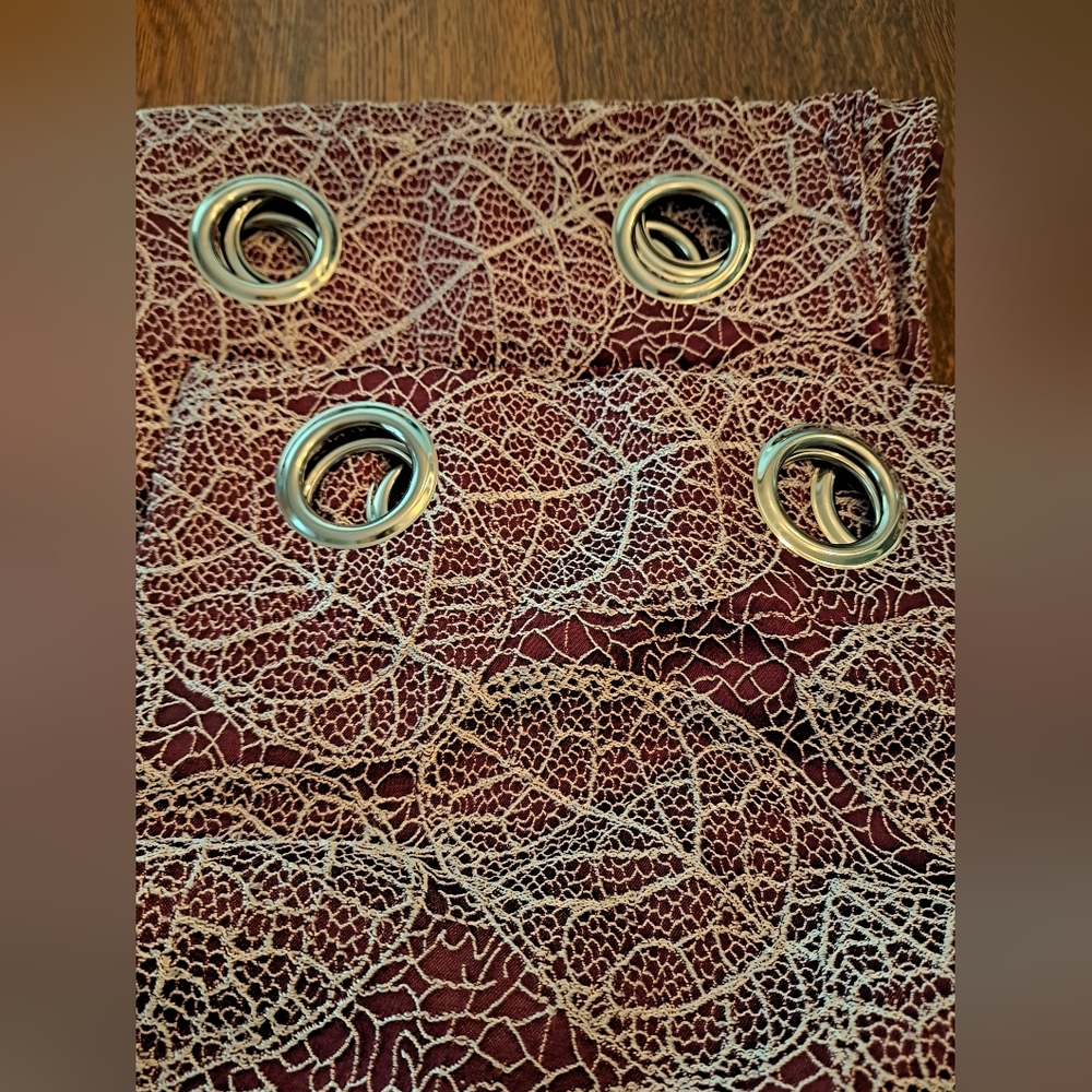 Burgundy Leaf Patterned Curtain with Grommets